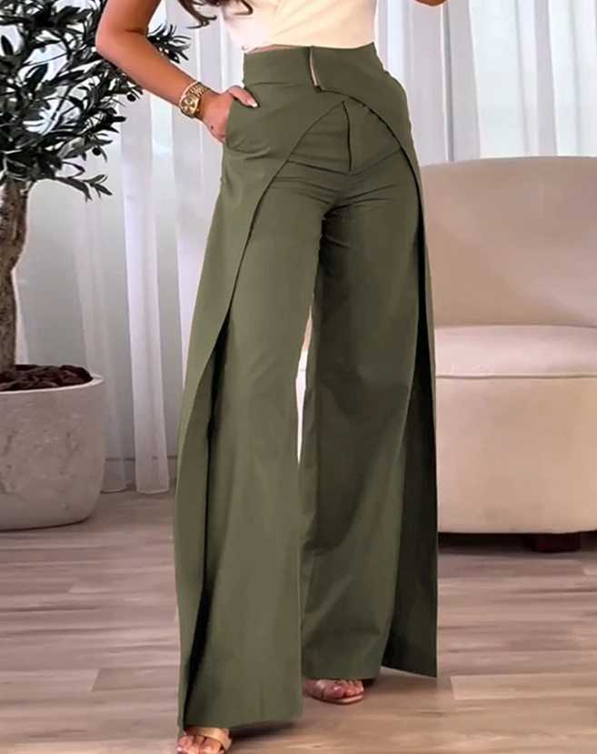 Pantaloni da donna Capris 2023 Nuovi pantaloni da donna Fashion Elegant Overlay Overlay Pantaloni a gamba larga asimmetrica pantaloni casual donne donne 2405