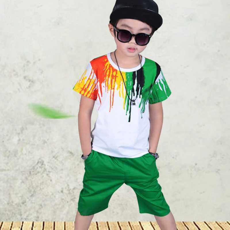 Conjuntos de roupas 2022 New Summer Boys Clothing Set Casual Hip Hop Stripe Colored Camise