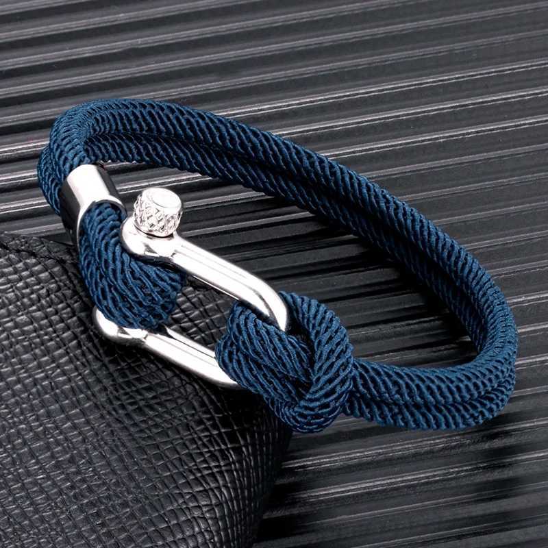 Bracelets de charme Mkendn Bracelet à corde nautique minimaliste Bracelet Double Strand en acier inoxydable B Embardle de boucle de survie des hommes Y240510 pour les hommes Y240510