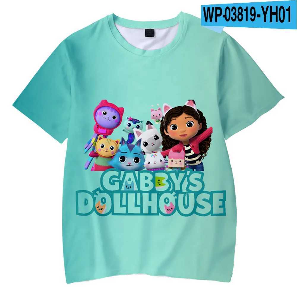 T-Shirts Cartoon T-Shirt Gabby Dollhouse 3D Erkekler ve Kızlar İçin Baskılı Sokak Kıyafetleri Sevimli Günlük Moda Çocuklar İçin Büyük Boy Tişört T-Shirt Topl2405