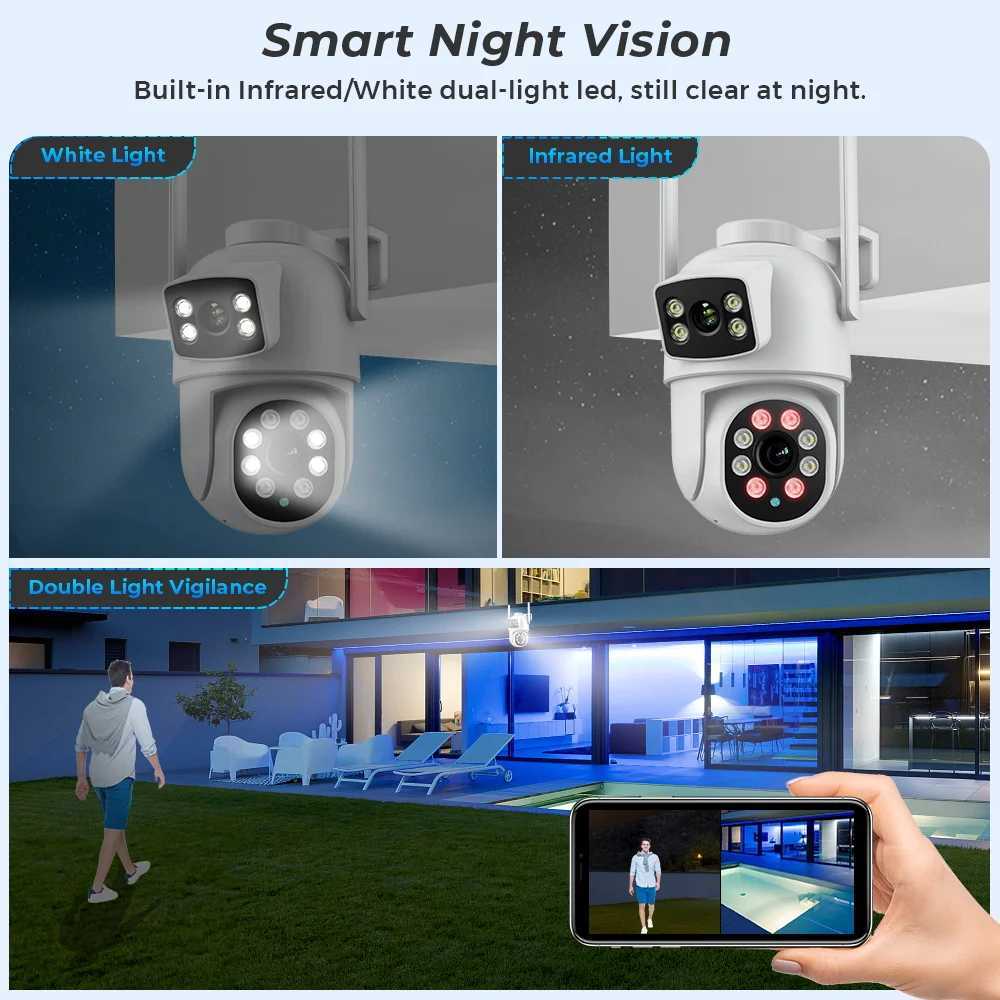 IP Cameras Zrhunter 8MP 4K PTZ IP CAME CAMERIE DOUBLE DUAL DÉTECTION humaine CCTV Sécurité Caméra nocturne Vision de surveillance WiFi extérieure ICSEE D240510