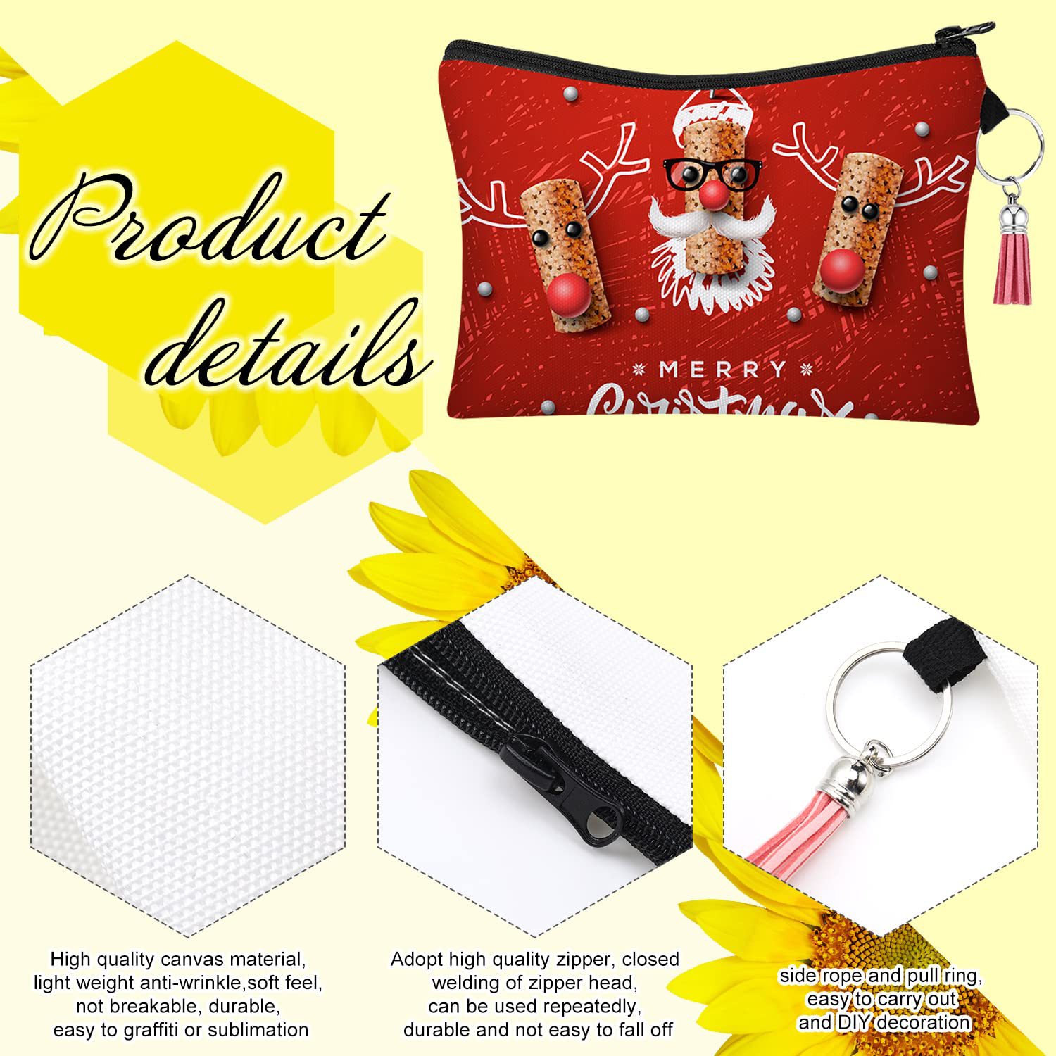 DHLSublimation Blank Cosmetic Bags Set Including DIY Heat Transfer Makeup Bags with Zipper, Keychains, Tassels, Jump Rings for DIY