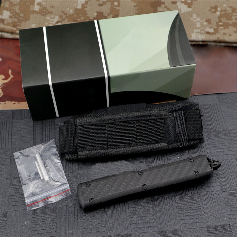 High End UT88 AUTO Tactical Knife Damascus Steel Blade CNC Aviation Aluminum with Carbon Fiber Handle EDC Pocket Gift Knives with Nylon Bag and Repair Tool