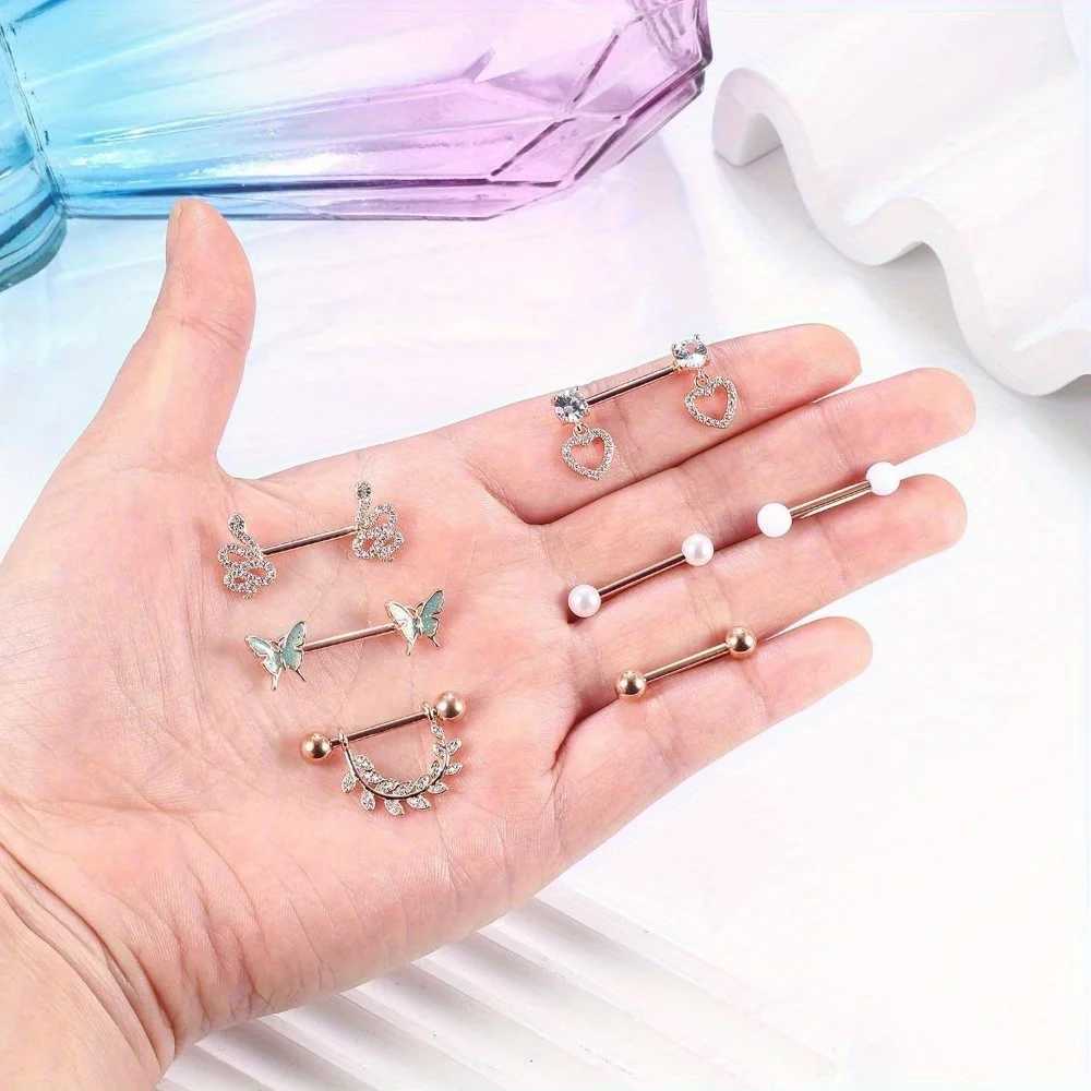 Nipple Rings BESTEEL 14G Surgical Steel Nickel Ring Used for Womens CZ Ball Center Nickel Tongue Barbell Nine Rings Body Perforated Jewelry Y240510