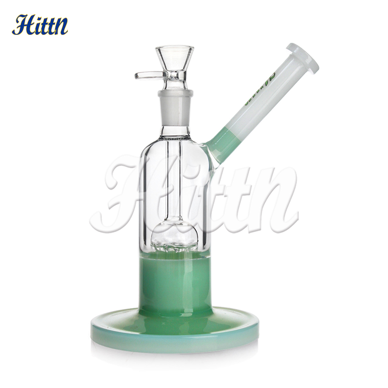 2024 Hittn tjock glasbubbler Fixad Stamlös 6 Tree Arms Perc Rökning Bong Vattenrör med 18 mm Joint Milk Green Green Black 8 ''