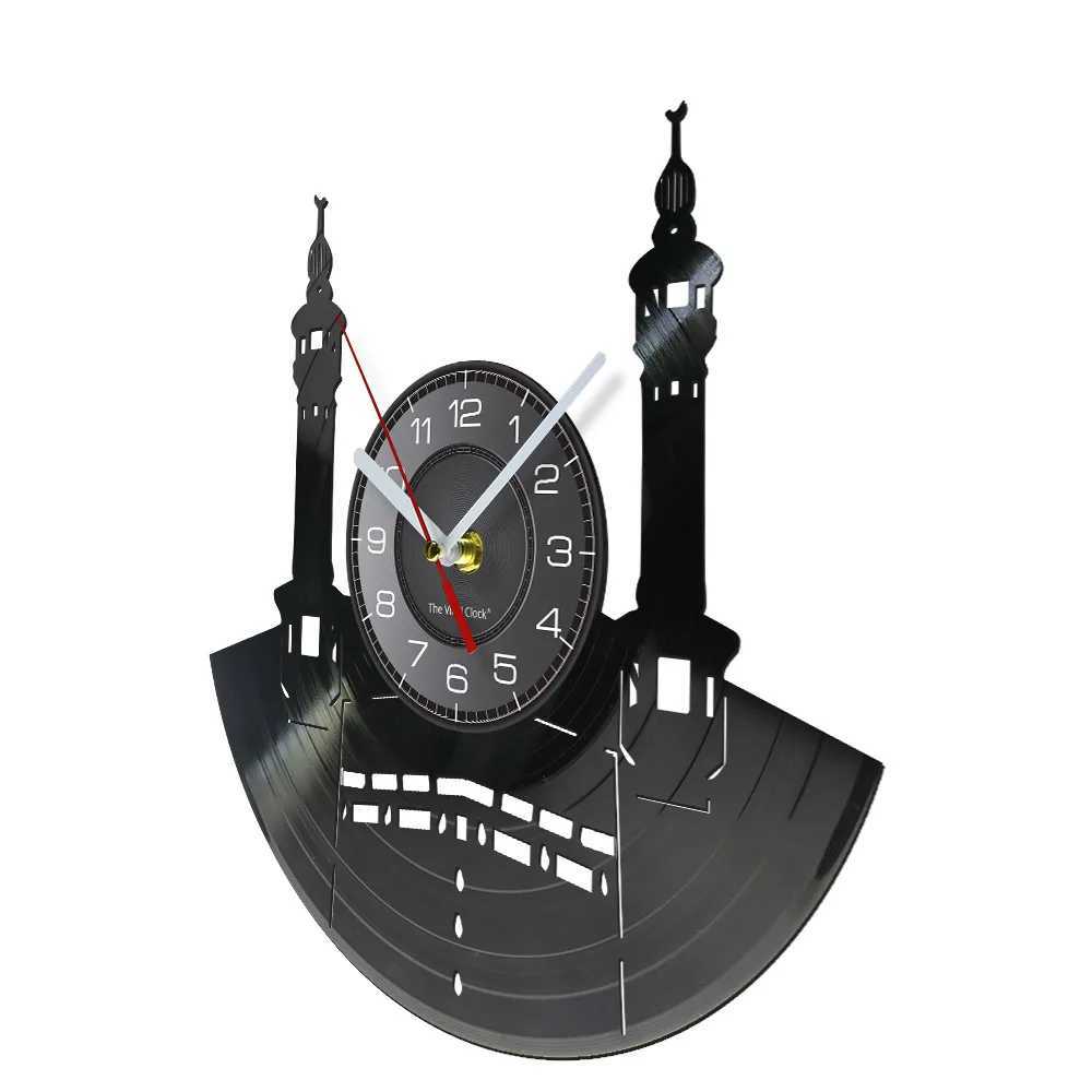 Wall Clocks Famous Mecca City Logo Vinyl Record Clock Islamic Retro Kabbah Muslim Architecture Home Decoration Gift Q240509