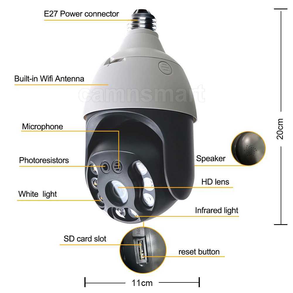 IP -Kameras Camnsmart Tuya 5MP Alexa WiFi Bulb Camera E27 Home Wireless CCTV Outdoor Videoüberwachung Sicherheit Support NVR D240510