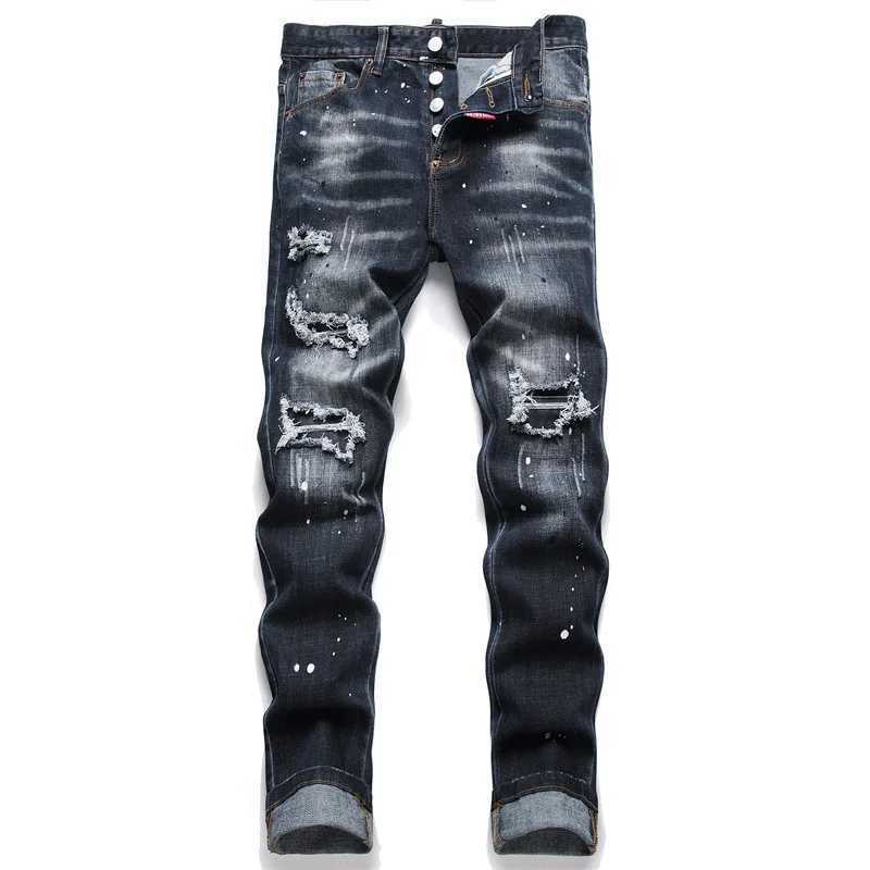 Jeans masculin mens à ajustement serré jeans marque de luxe de luxe bleu clair mens mens élastique pantalon ultra-mince vêtements de haute qualité Q240509