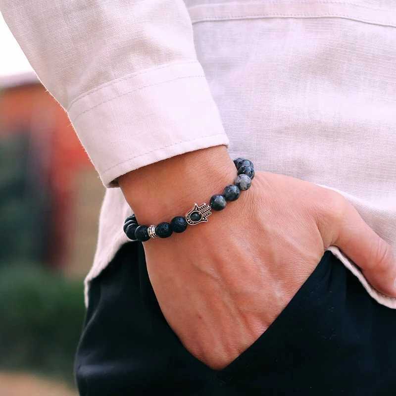 Bracelets de charme Nouveaux hommes bracelet Bracelet classique Fatima braclet naturel volcanique roche braslet méditation tibétaine brazalete braste