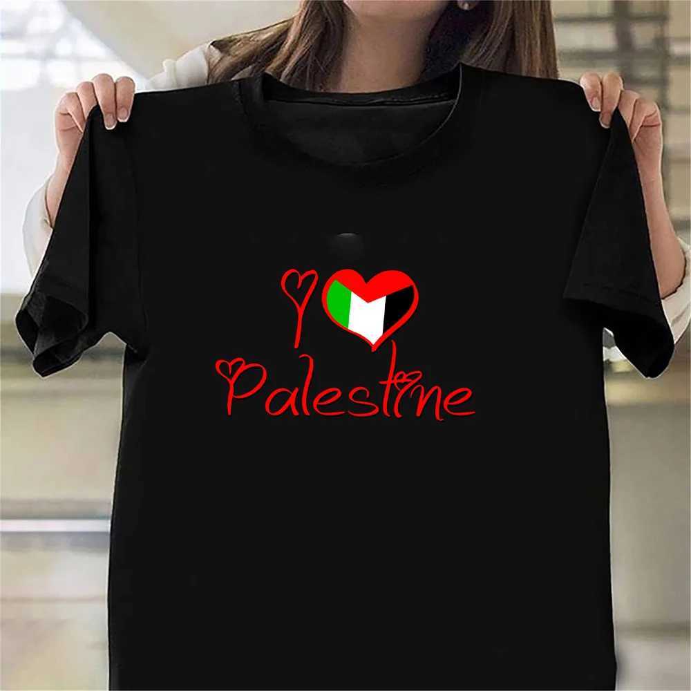 Женская футболка HX Palestine Flag футболка I Love Palestine Print Cotton Fut Fort Короткая серебряная рубашка Мужская суда прямая доставка Y240506