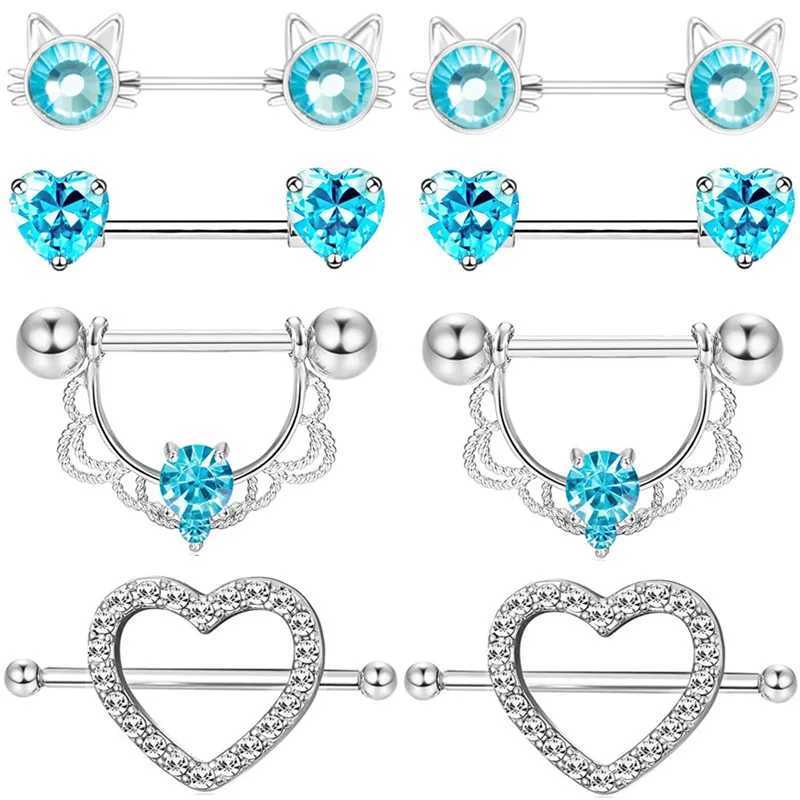 Nippelringe Mode Blume perforiertes Schmuck Set Stahl Kristall Herz perforiertes Langhantelbeutel lila perforierter Ring Lose Perforated Teton Lotus Y240510