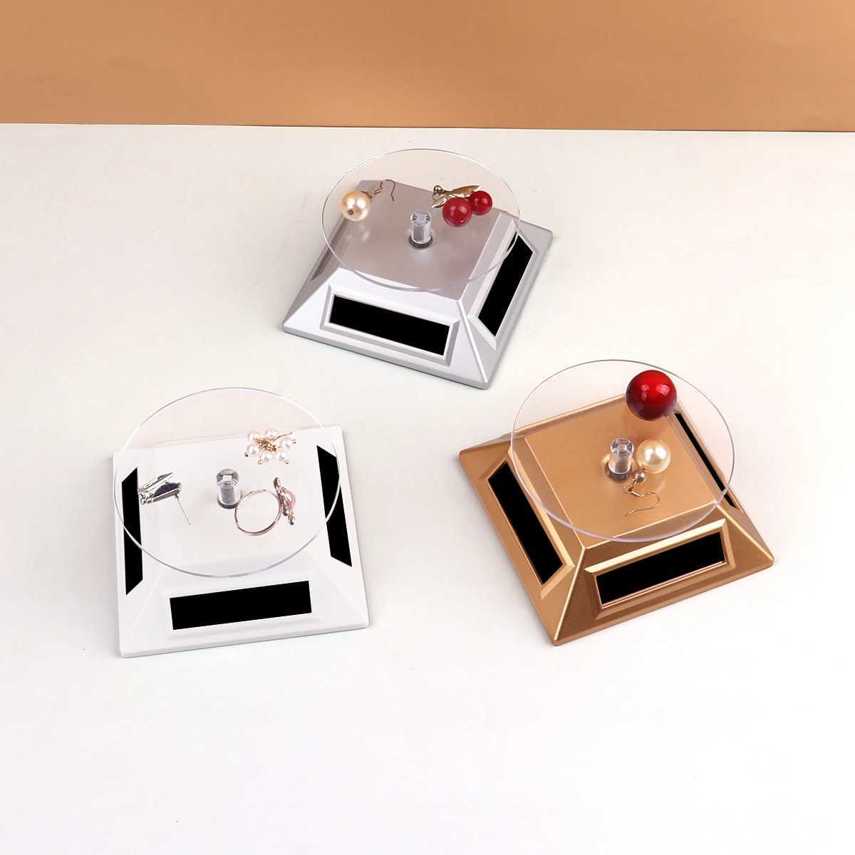 Jewelry Boxes Solar Showcase 360 Auatic Rotating Turntable Jewelry Organizer Necklace Bracelet Phone Display Stand