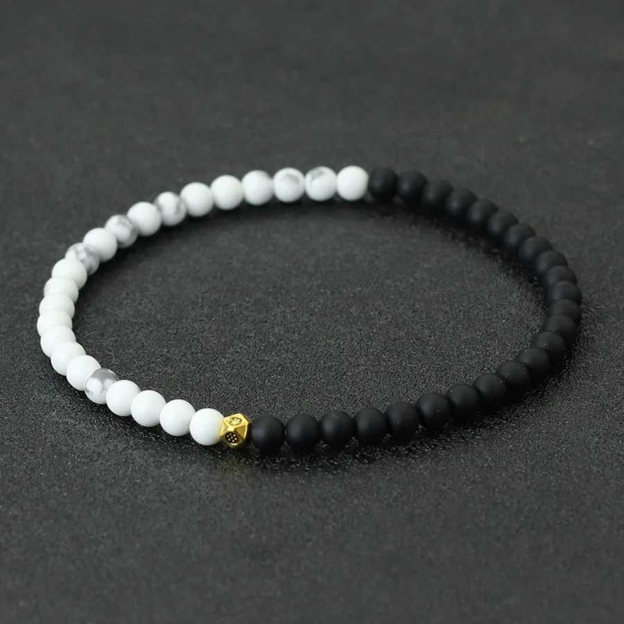 Bracelets de charme Nouveaux perles de 4 mm Bracelet pour hommes Bicolor Yinyang Strand Braslet Festival Accessoires Natural Picasso Tiger Eyes Braclet Pulsera Y240510