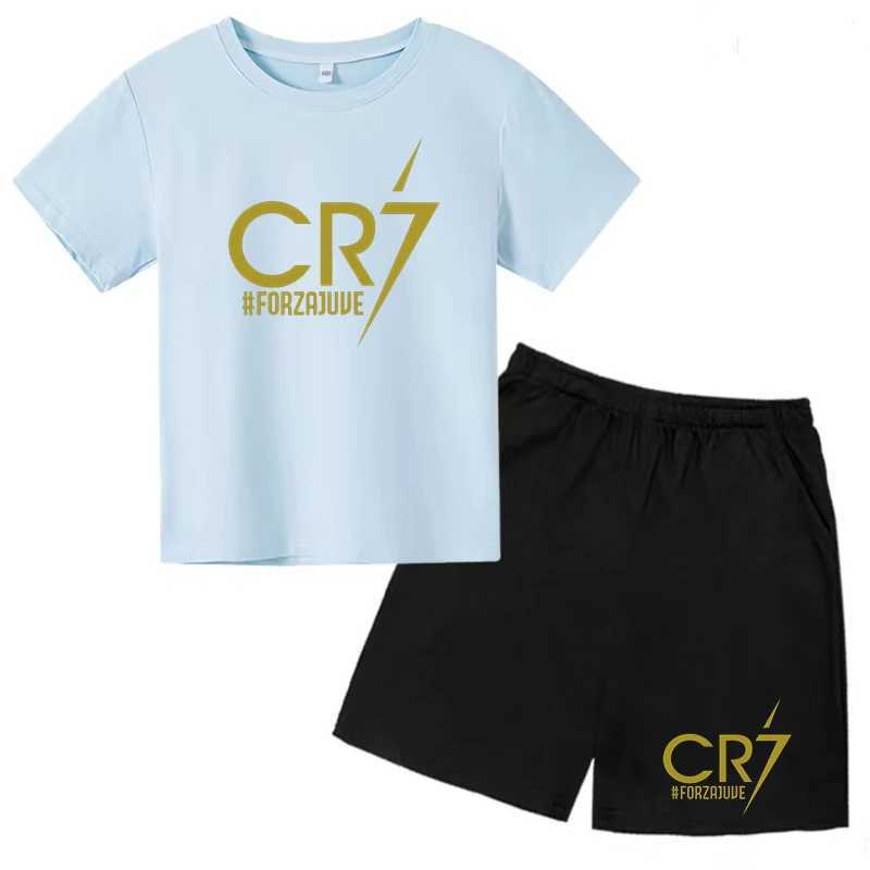 Zestawy odzieży Cr7 chłopcy i dziewczęta Letnie Zestaw ubrania T-shirt+szorty 2-częściowy zestaw słońca urocza moda trening na świeżym powietrzu Sportsl405