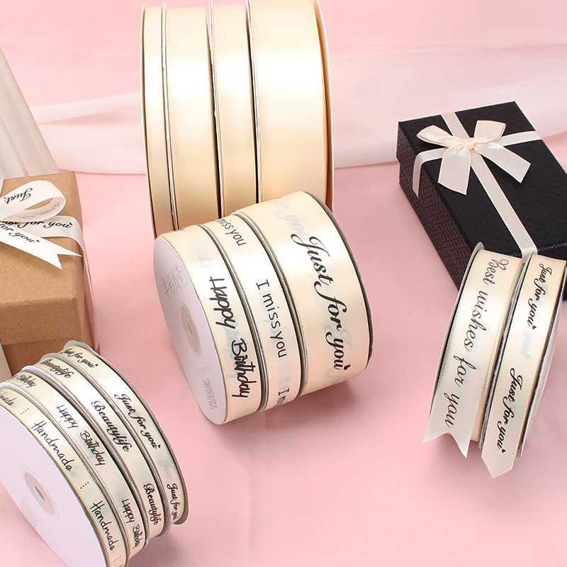 3 stcs Gift Wrap 100yards 6-40 mm Beige Satin Ribbon Wedding Party Decoratie Handgemaakte lint Geschenk Inpak Haar Bowknot Diy Christmas Wrap Tape