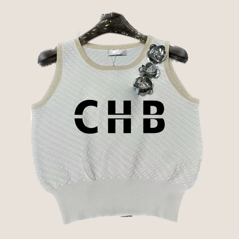 Women Summer New Side Strap 3D Flower Knitted Tank Top New Heavy Industry Hot Diamond 3D Camellia Knitted Tank Top