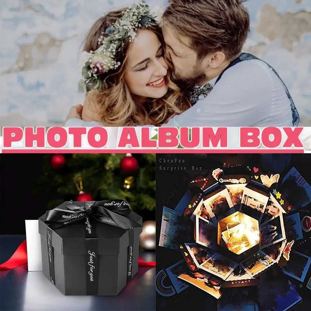 regalos envolvente nuevo álbum de fotos Box Diy Scrapbook Sorposa Explosión Explosión Box Love Memory Anniversary Valentines Day Girl Love Gift