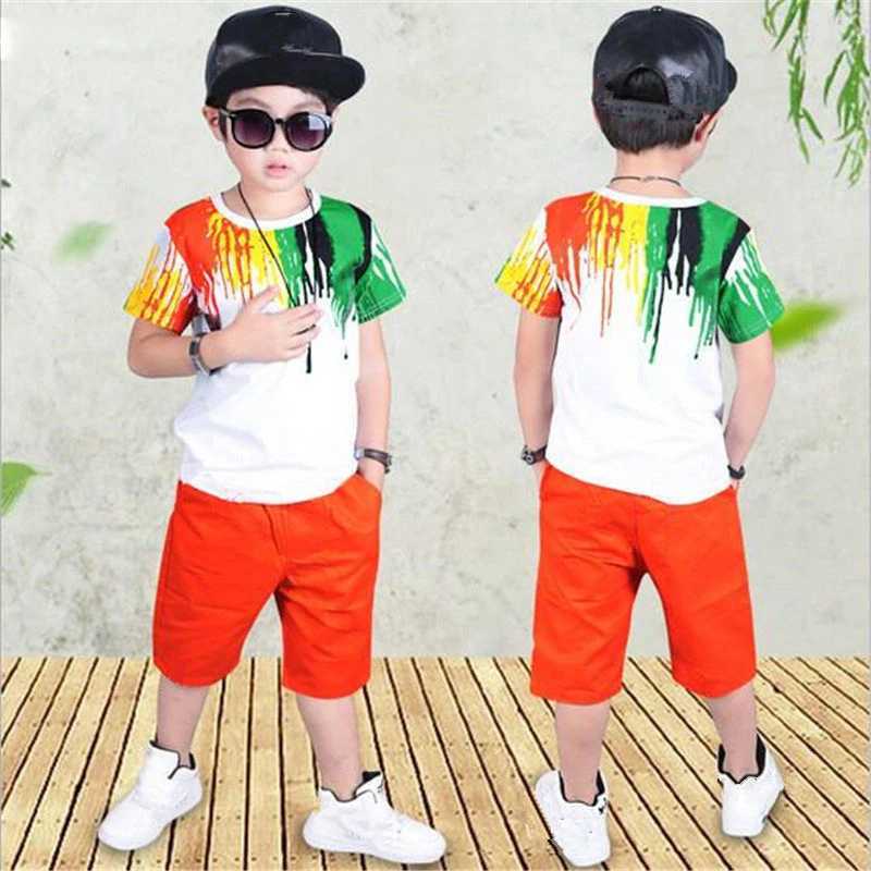 Conjuntos de roupas 2022 New Summer Boys Clothing Set Casual Hip Hop Stripe Colored Camise