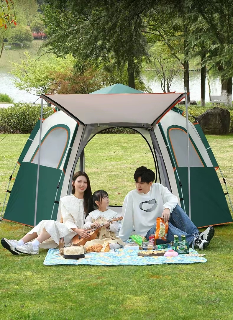 屋外テントマルチパーソンスペース六角形自動雨プルーフ肥厚キャンプ機器公園ピクニックテント
