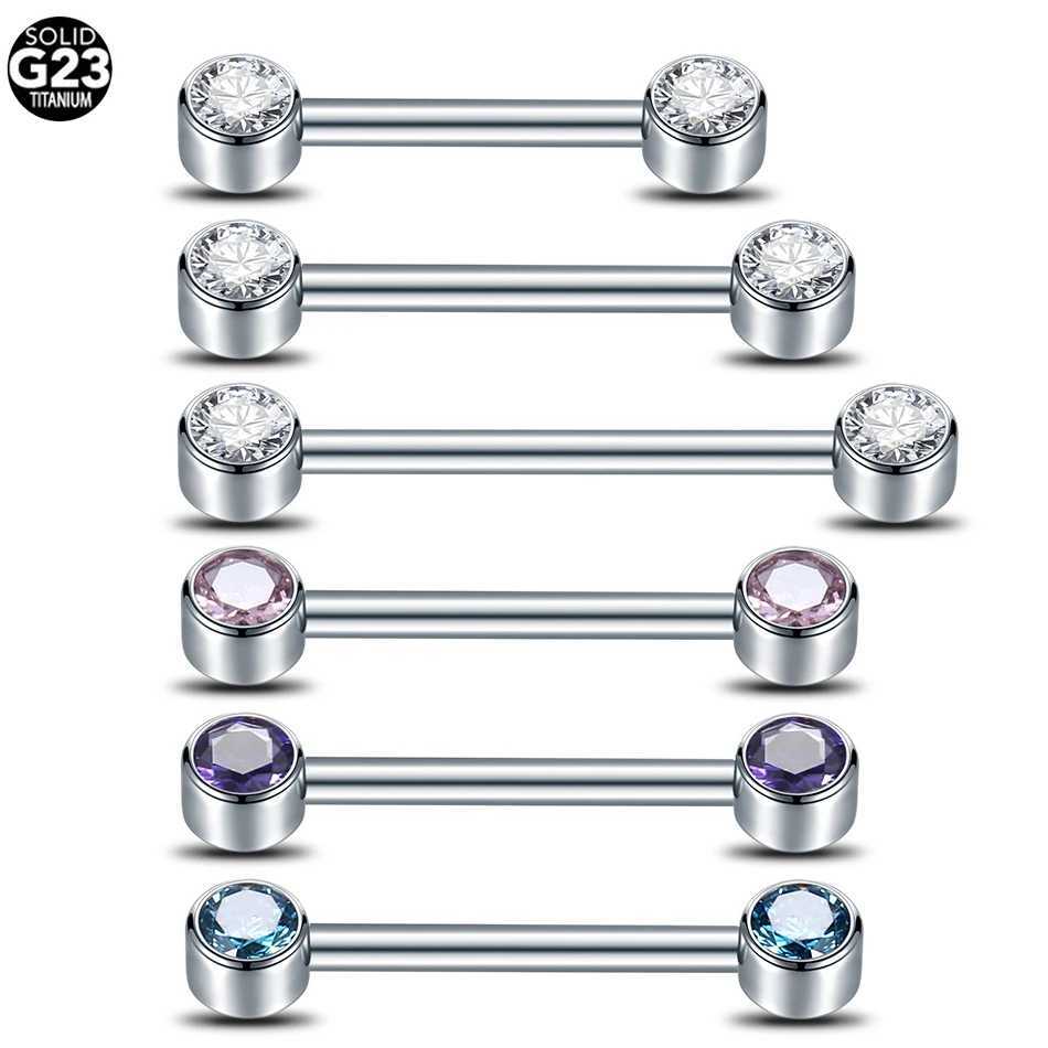 Anneaux de mamelon Titane Titre en interne Bar de mamelon Opale 14g Piercings de langue CZ CZ SET-Set Minppal Harbell Mamilo Piercings Women Jewelry Y240510