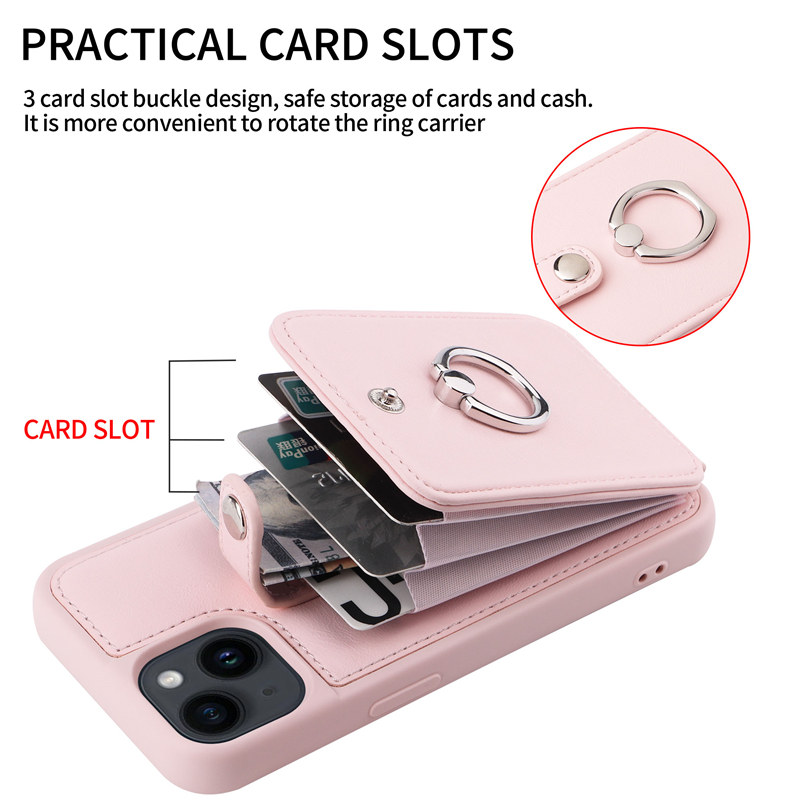 Boldista de anillo de lujo Case de teléfono de moda de cuero sólido para iPhone 15 14 13 12 11 Pro MAX XR XS Durable Mujeres con estilo múltiples Ranuras de tarjetas de cuero Tapa trasera