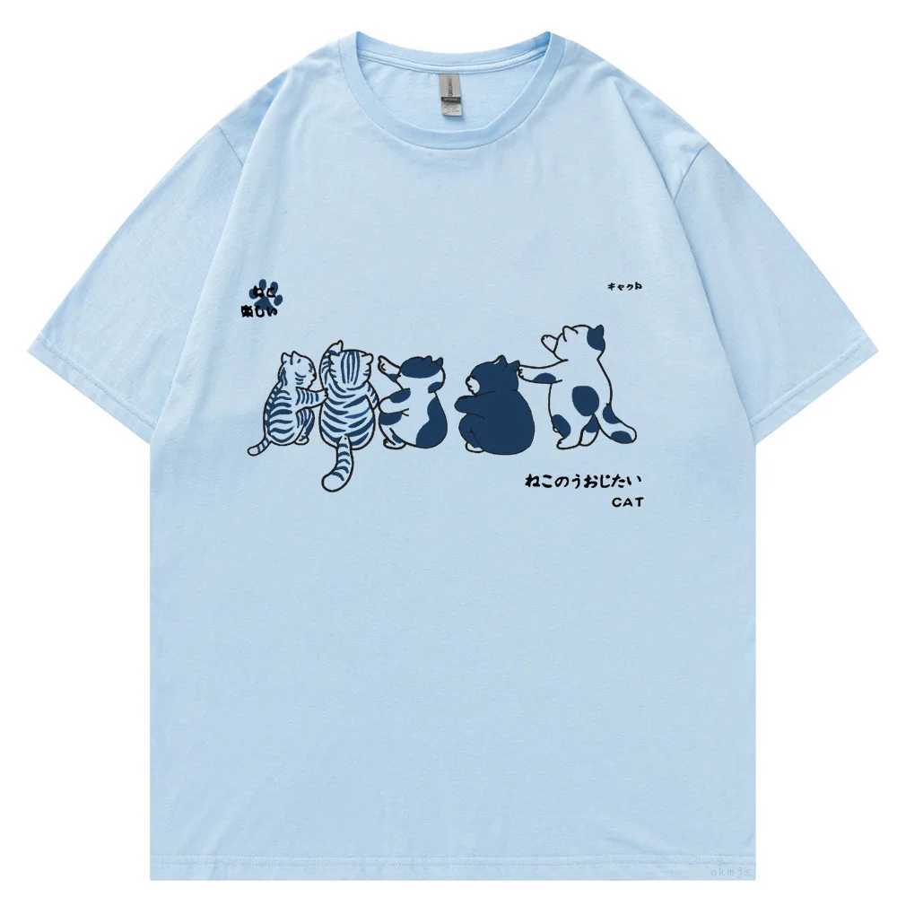 T-shirty męskie 2024 Cat Men Hip Hop T Shirt Strtwear Japońska T-shirt Harajuku Owworg Gości Letnie SEVE TSHIRT LUSE BAWIEŃ THE TS H240508