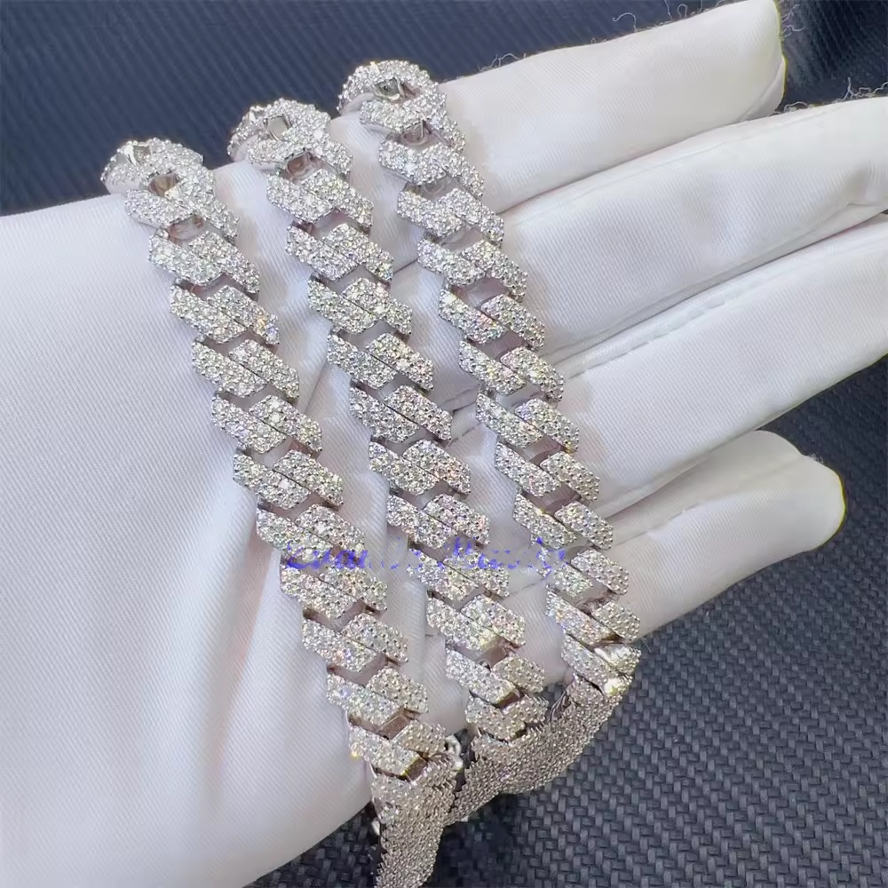 Designer kubanischer Halskettenpass Diamant Test 14mm breit Gra Moissanit Diamant 18K Gold Sterling Silber Kubanische Verknüpfungskette für Männer Hip Hop Halskette mit Kasten