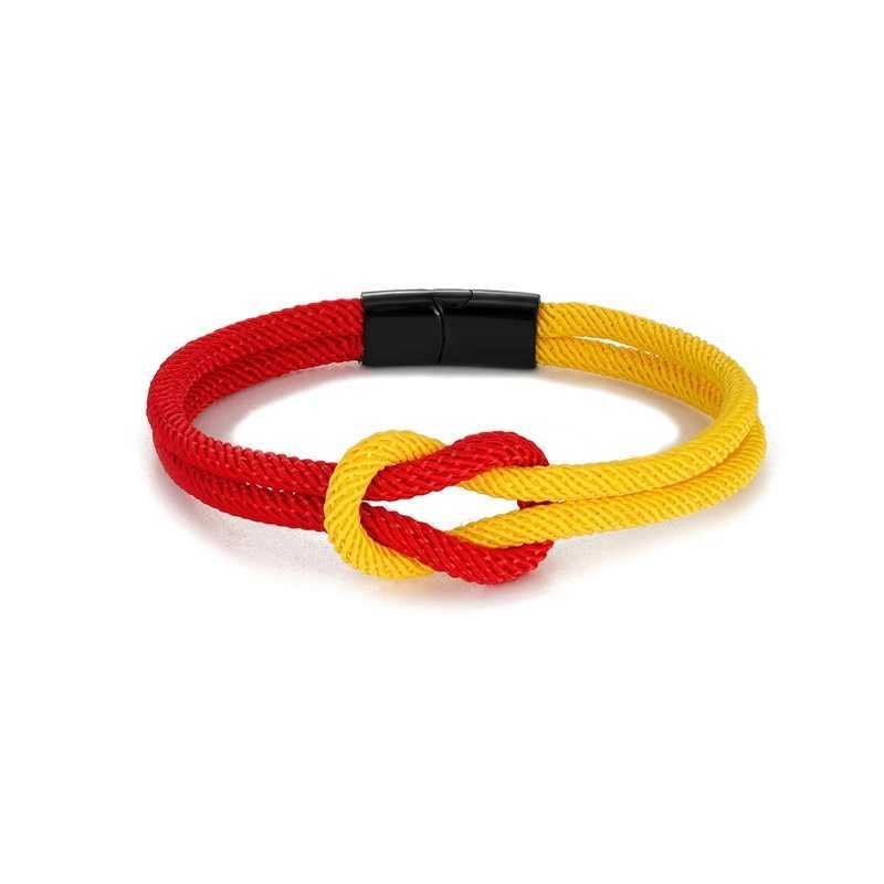 Charm Bracelets Men Women Stylish Two -Toned Bondage Rope Square Knot Bracelet Outdoor Adventure Clim Surf Bracelet With Black 316L Magnet Y240510