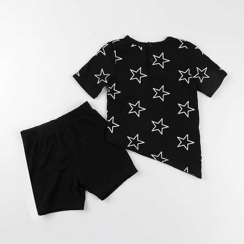 Set di abbigliamento bambini abbigliamento estivo magliette e pantaloncini in oro nero/argento da stella da stella abbigliamento e ragazze abiti rotondi a maniche corte shirtsl2405