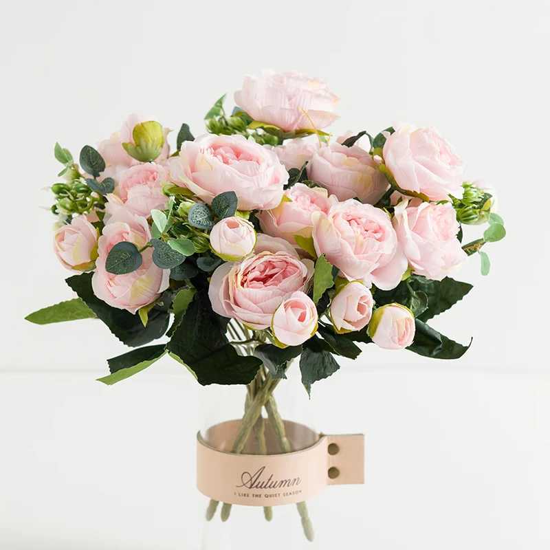 Fiori decorativi ghirlande bouquet rosa artificiale 5 forchette 5 teste 4 gemme decorazioni natalizie casa fai da te soggiorno e arredi la camera da letto matrimonio