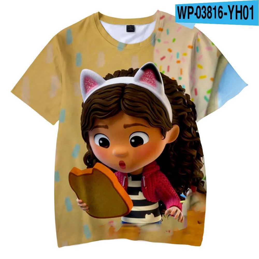 T-Shirts Cartoon T-Shirt Gabby Dollhouse 3D Erkekler ve Kızlar İçin Baskılı Sokak Kıyafetleri Sevimli Günlük Moda Çocuklar İçin Büyük Boy Tişört T-Shirt Topl2405