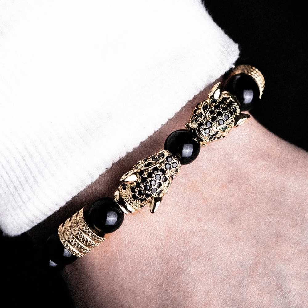 Charm Bracelets New Trend Double Leopard head Handmade tigers-eye Bracelets Accessories Handmade Mens Jewelry Pulseras homme Y240510