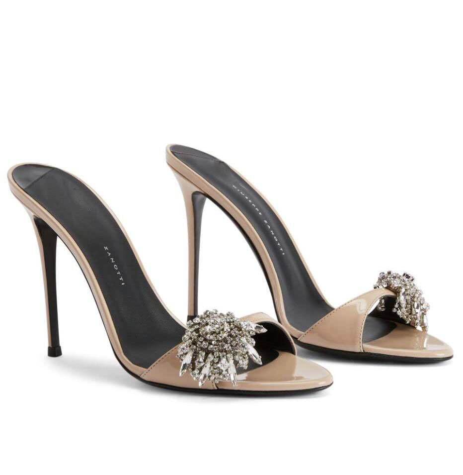 Chaussures de sandales de sandales ouvertes Sabry Sabry Mules Stiletto Talons Silver Metal Hardware with Crystal Raminestones Party Lady Walking EU35-40 Box