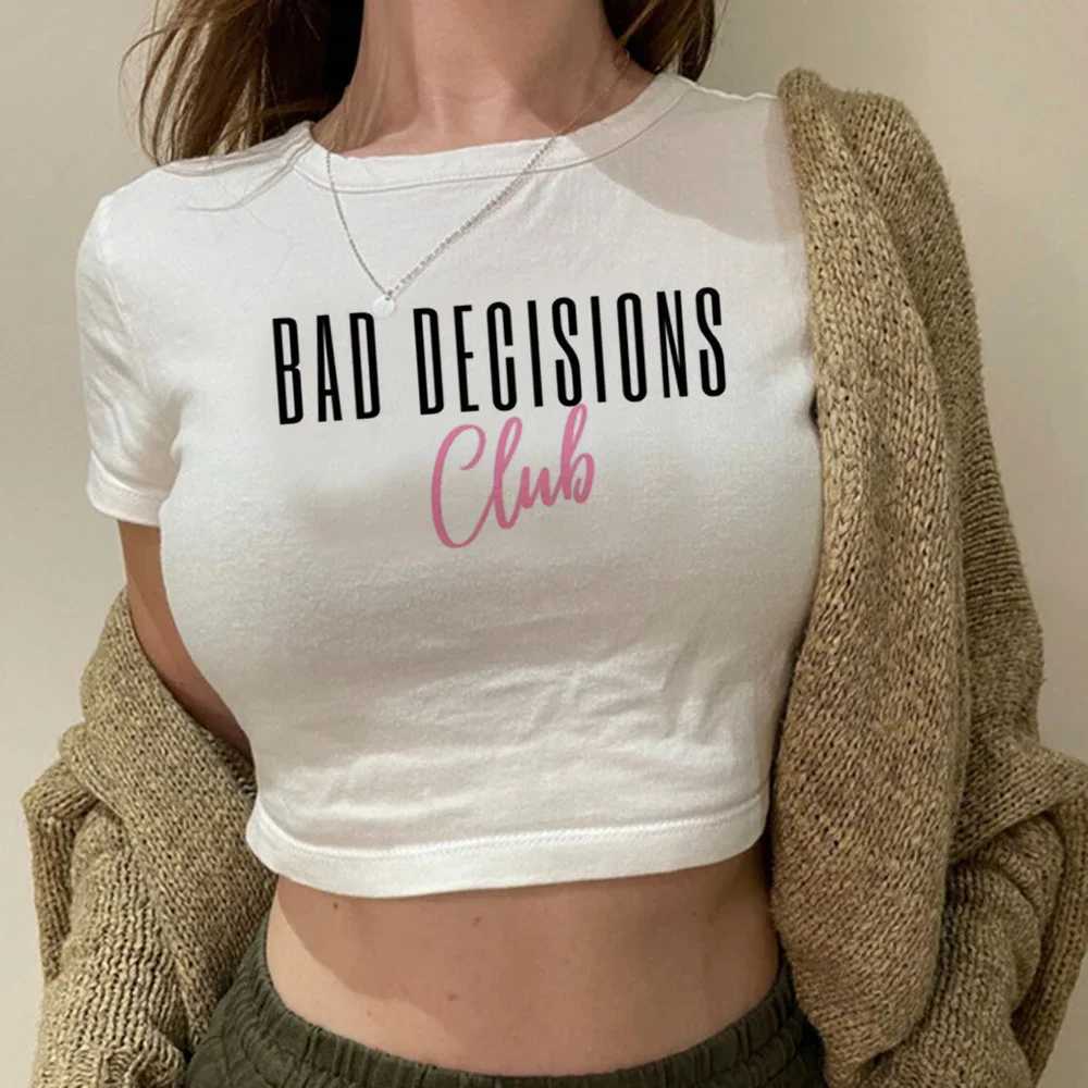 Damen T-Shirt Bad Girls Club Frauen T-Shirt Ästhetische Kleidung Crop Top Y2K Gothic Grunge Vintage Strtwear 90er 2000er geschnittene Frau Y240506