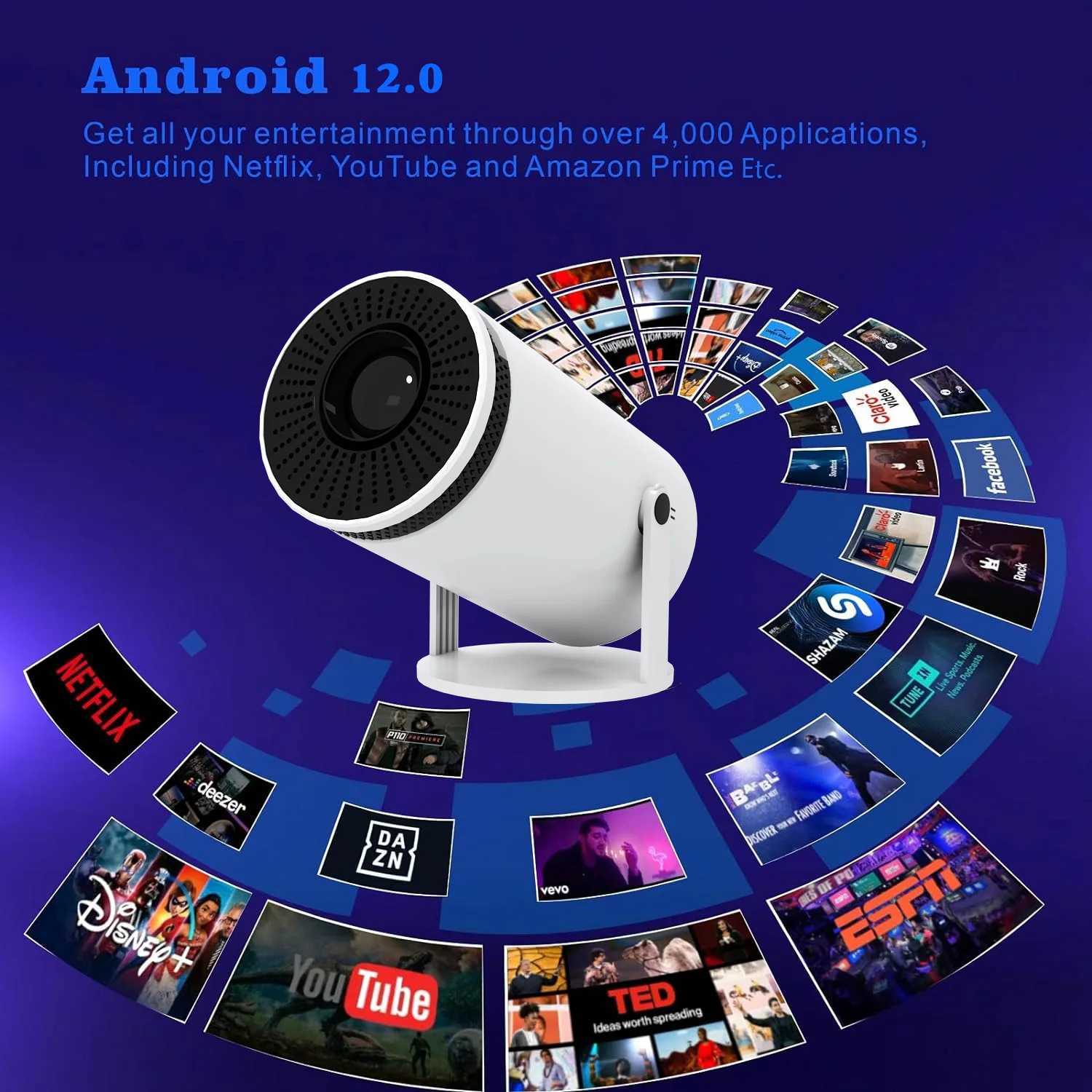 Projectores Wireless Auto Focus Projecor HD 4K Android 12 Wifi6 1280 * 720p 210rotation ao ar livre Cinema em casa Projetor J240509