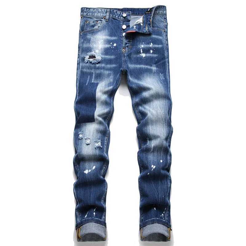 Jeans masculin mens à ajustement serré jeans marque de luxe de luxe bleu clair mens mens élastique pantalon ultra-mince vêtements de haute qualité Q240509