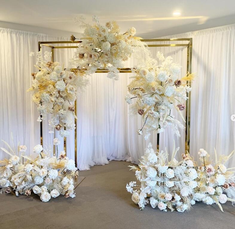 Square Wedding Arch Flower Stand, dubbele achtergrond, metalen bloemenstandaard, welkomstruimtelindeling, geometrische decoratie
