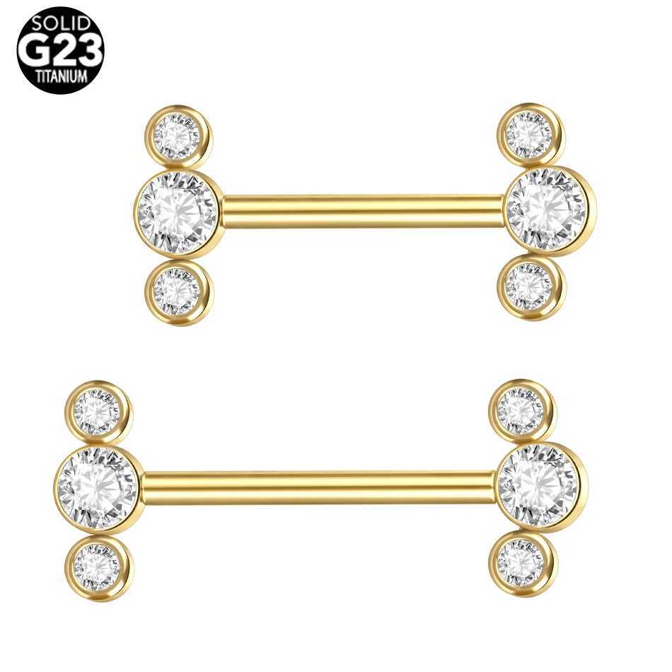 Nippelringe G23 Titan Pierc Gold Farbe Nippel Ringe CZ Lünette Set Piercing Nippel Mamilo Piercings Sexy Frauen Körper Schmuck 14G Y240510