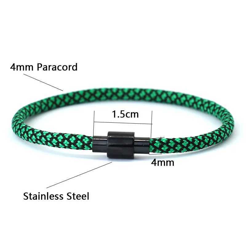 Bracelets de charme Nother New Fashion Men Bracelet en acier inoxydable Strong Magnetic Buckle 4 mm Bohemia Paracord Braslet Homme Cool Biker accessoires Y240510