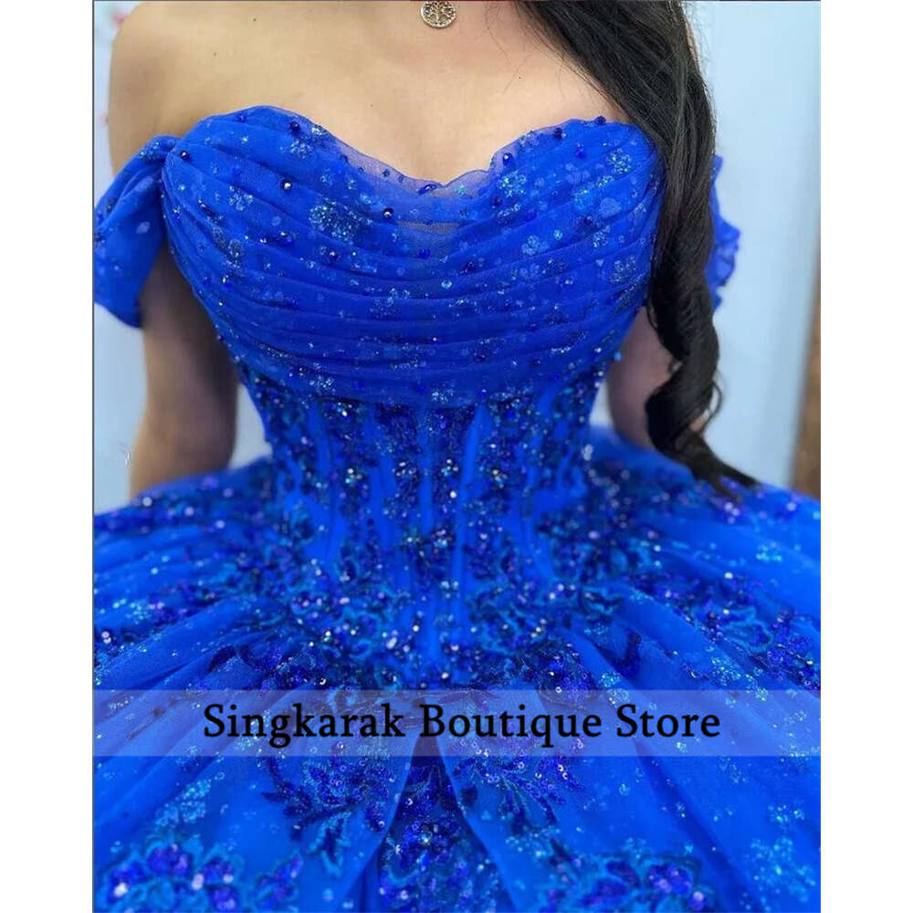 Милые королевские голубые бальные платья Quinceanera платья 2024 Beading Appliques Silent 16 Prom Party Honeds