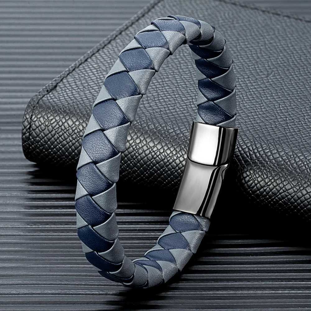 Braccialetti di fascino mkendn Simple Style Men Donne intrecciate intrecciata vera arancione Bracciale nero in acciaio inossidabile in acciaio magnetico Regali braccialetti Homme Y240510