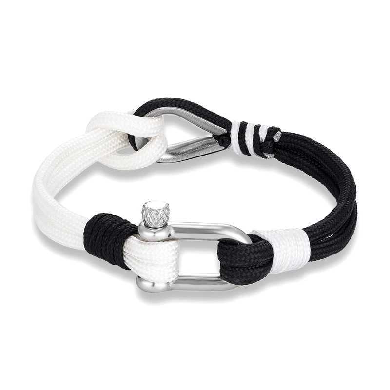 Charmearmbänder Mkendn Surfer Männer Nautische Armband einstellbares Seilarmband mit Edelstahl Carabiner für Frauen im Freien im Freien Schmuck Y240510