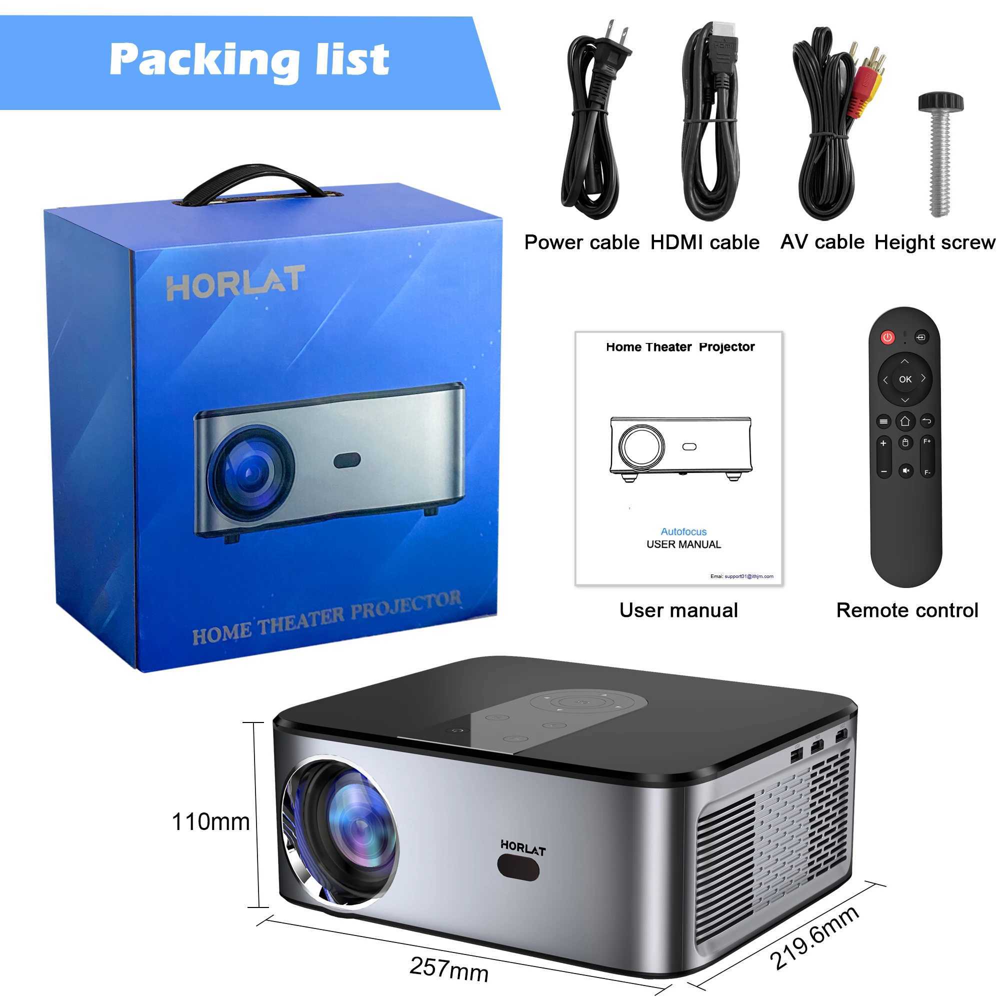 Projetores Horlat Android 4K Projector Full HD 1080p 8K Vídeo Dolby Audio Home Theater AutoFocus+Keystone 5G WiFi Projector portátil J240509