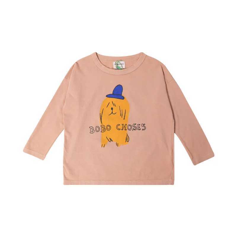T-shirts Ins New 2023 Korean Childrens Autumn and Winter Roupas menino menino bebê de manga longa desenho animado de camiseta divertido usando camiseta Cottonl2405