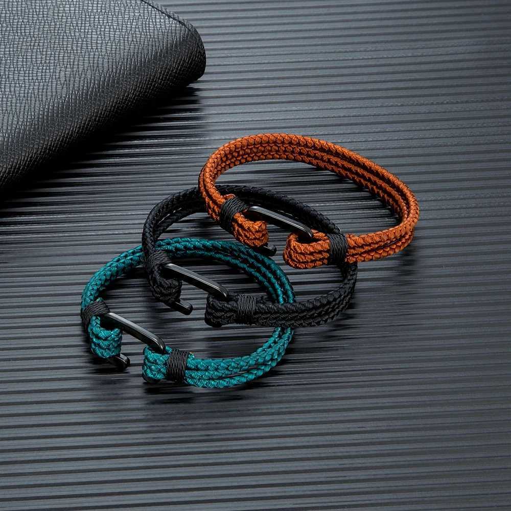 Bracelets de charme MKendn C Bracelets Men Keel Multilayer Keel Bracelete de corda à prova d'água Mulheres preto aço inoxidável Easy Sport Hook Y240510