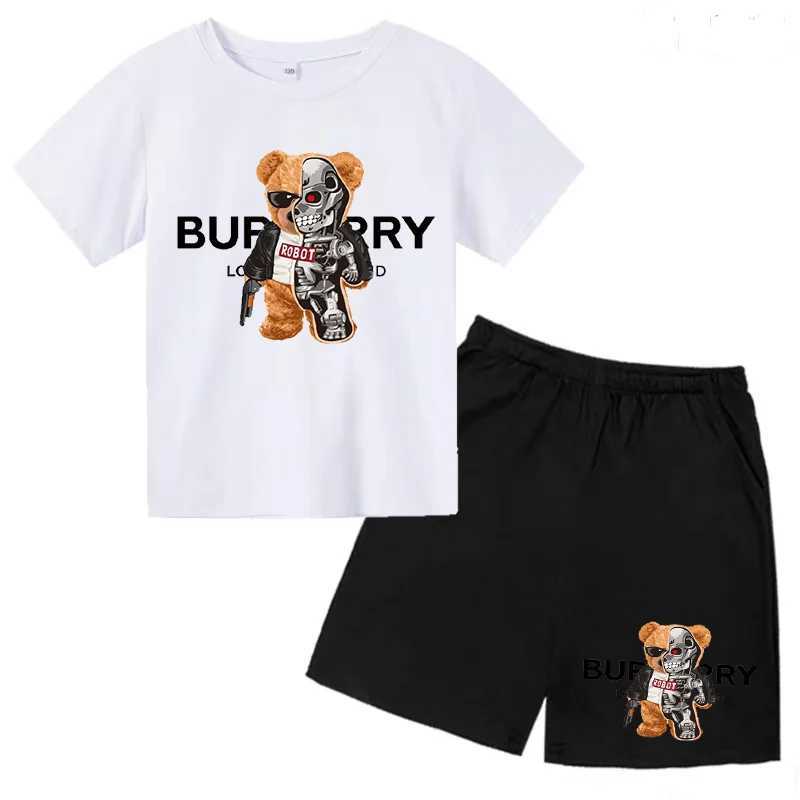 Vêtements Ensembles pour enfants ours Bear Boys / Girls T-shirt T-shirt Top à maternelle + short 2p 3-13y cadeau d'anniversaire de mode décontracté sportive Sunshine Setl2405L24045