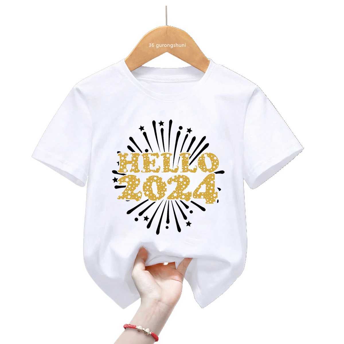 T-shirts 2023 Good Bye Hello 2024 Happy New Year T-Shirt Funny Kids Clothes Unisex Boys Girls Tshirt Family Party Short Sleeve Tees Top T240509