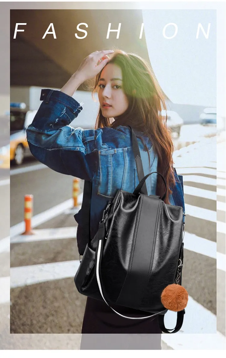 Casual PU Backpack Classic Bags For Women Girls College School Bag Backpacks Leather Large Capacity Bags Women`s Travel Purse