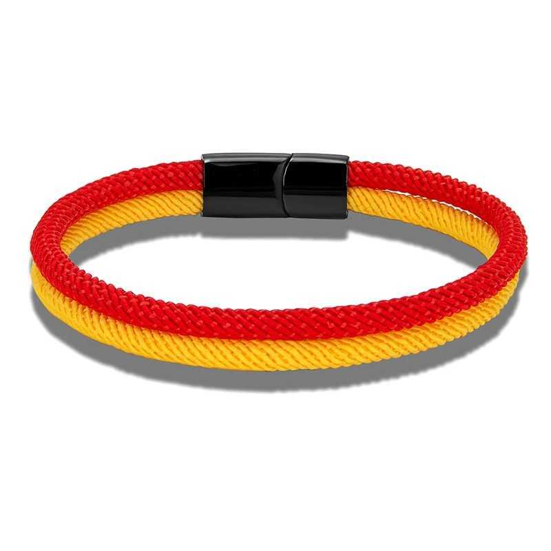 チャームブレスレットMkendn Men Men Creative Colorblock Bracelet Double Strand Nautical Survival Rope Bracelet Black Stainless Steel Magnetic Clasp Y240510