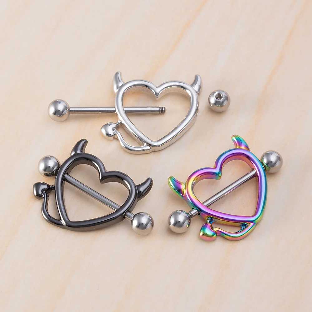 Anelli di capezzolo 1 paio di coppie 14g in acciaio inossidabile piercing gioiello piercing cuore perforare barre pirsoncini anelli di capezzolo copertura bilancini sexy piercings y240510